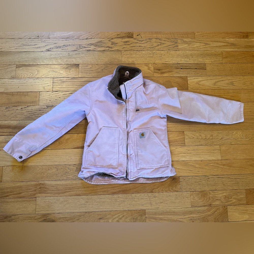 Carhartt women’s chore jacket. Sherpa-lined. Collar without hood. (Pink)